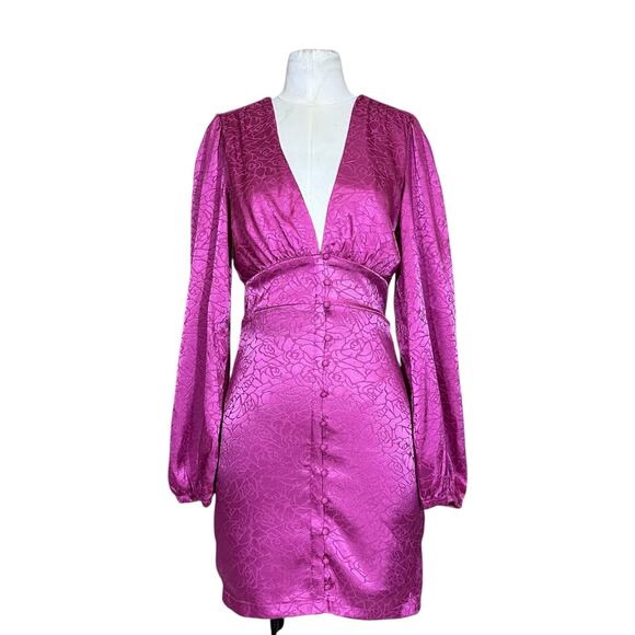 Bebe Jacquard Satin Floral Bodycon Button Up Mini Dress, Small - Picture 1 of 8
